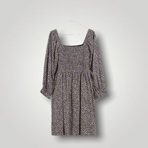 Madewell Lucie Elbow-Sleeve Smocked Mini Dress in Parisian Ditsy - s. XXS
